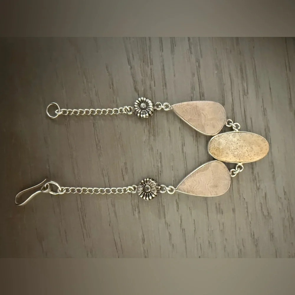 Delicate Silver and Beige Fossilized Coral Bracelet or Anklet Jewelry no brand